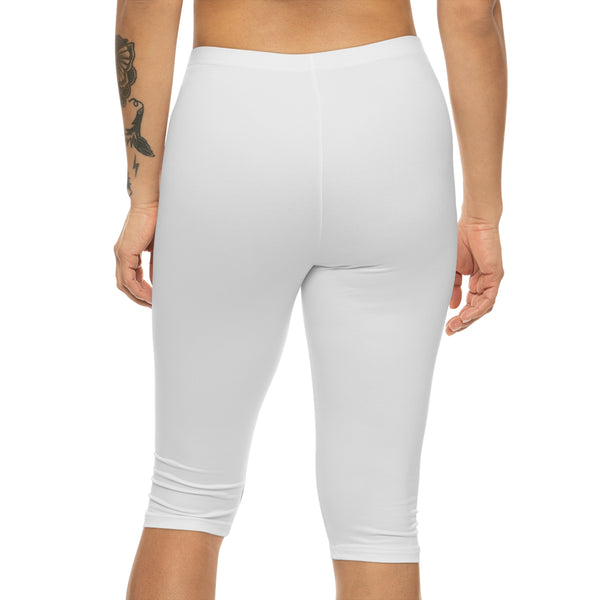Women's White Capri Leggings with Gold Vertical Anacka Apacka Graphic